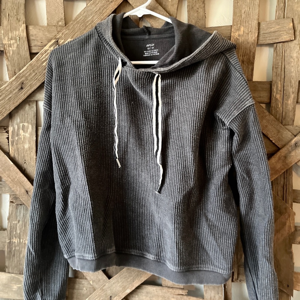 Aerie Grey Pullover Ribbed Sweatshirt